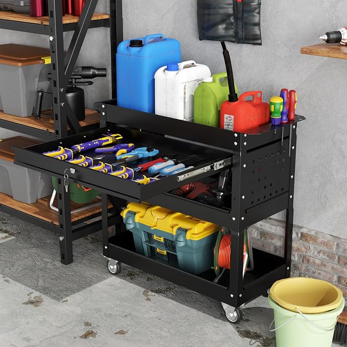 3 Tier Heavy Duty Tool Cart, Mechanic Metal Rolling Tool Cart 900 Lbs Work Cart - Image 2
