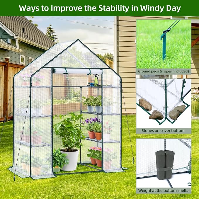Ohuhu Small Greenhouse for Outdoors: 4 Tiers 6 Shelves Walk-in Indoor Green - Image 3