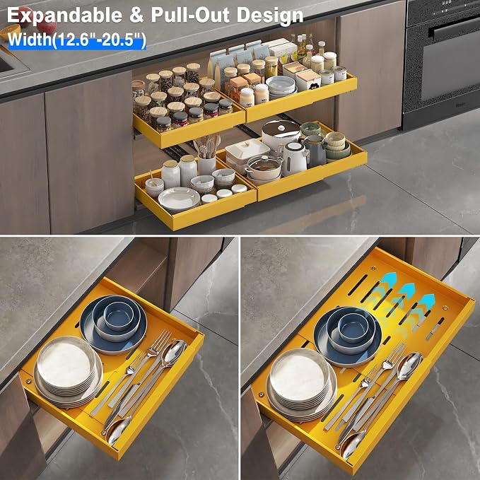 Mustorn 2 Pack Pull Out Cabinet Organizer, Expandable Slide Out Drawers - Image 3