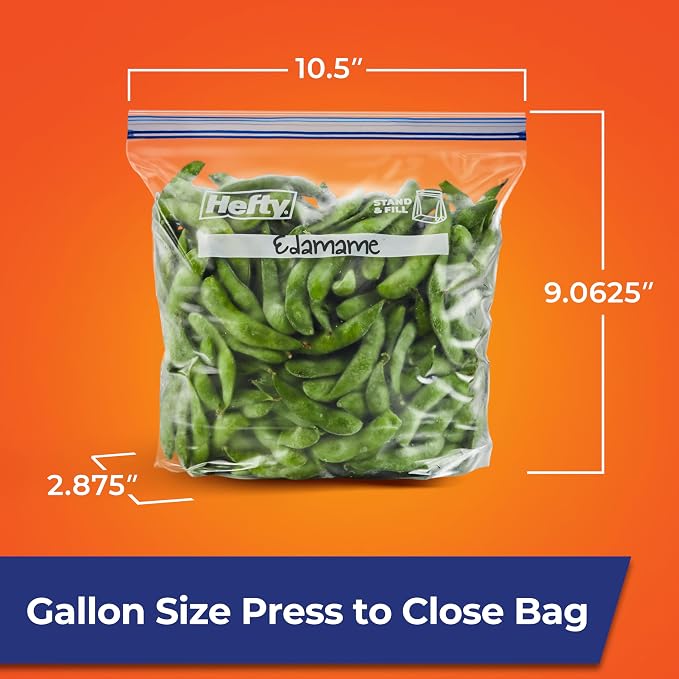 Hefty Press to Close Plastic Freezer Bags, Gallon Size - Image 7