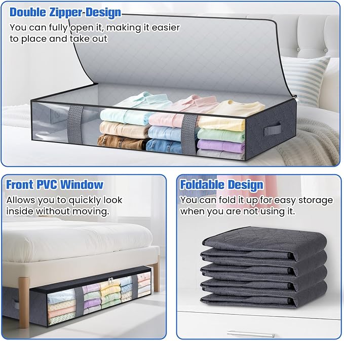 Under Bed Storage Containers, 4 Pack Blanket Storage Bags, Collapsible Storage - Image 4