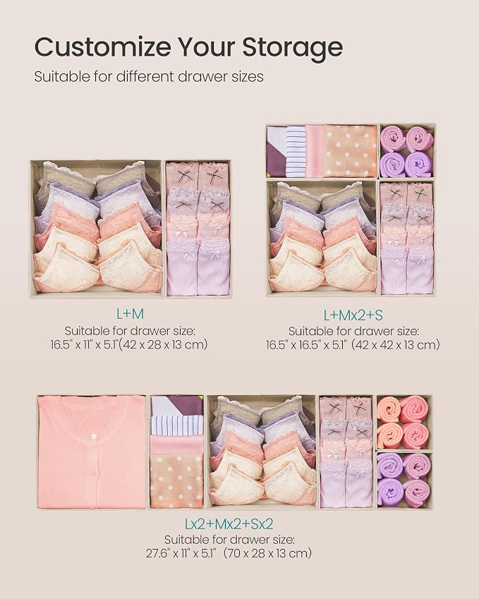SONGMICS Drawer Organizer, Dresser Drawer Organizers, Foldable Fabric Storage - Image 5