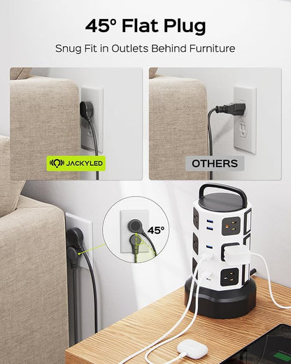 Power Strip Tower Surge Protector, JACKYLED 12 Outlets 6 USB Charging Station - Image 6