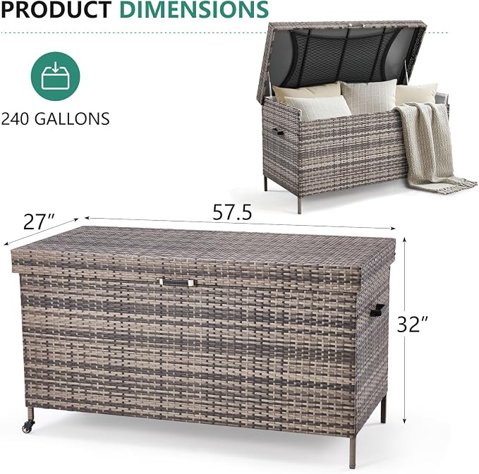 AVAWING 240 Gallon Wicker Deck Box - Image 6