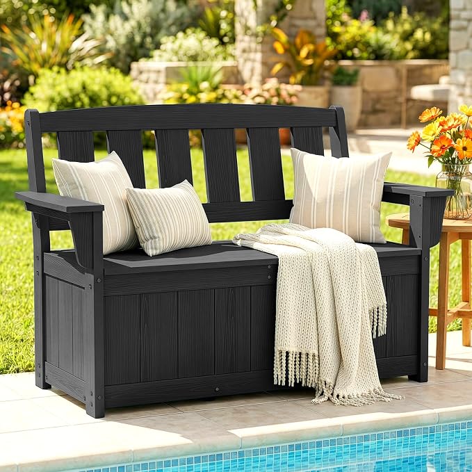 SERWALL HDPE Outdoor Storage Bench, All-Weather Deck Box - Image 2