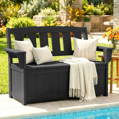 SERWALL HDPE Outdoor Storage Bench, All-Weather Deck Box - Image 2