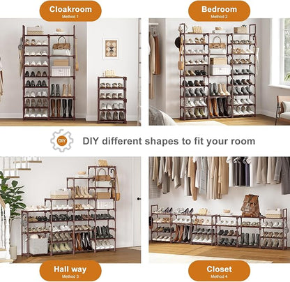 WOWLIVE 9 Tier 3-Column Shoe Rack, 50-55 Pairs Stackable Brown | 50in long - Image 5