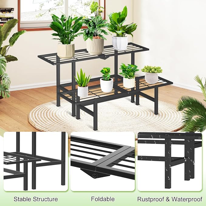 2 Tier Plant Stand Outdoor Indoor, Separated Tiered Folding Metal Plant Shelf - Image 4