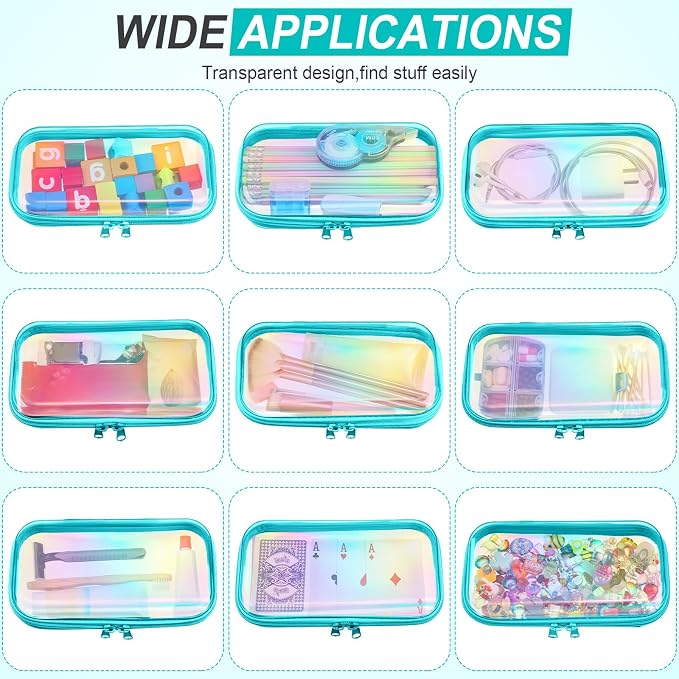 Hoolerry 4 Pcs Hard Clear Zipper Case Makeup Bags Plastic Pencil Pouch - Image 7