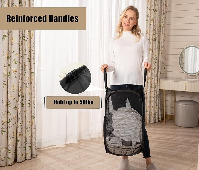 2 Pcs Strong Mesh Pop-up Laundry Hamper, Quality Pop Up Hampers - Image 3