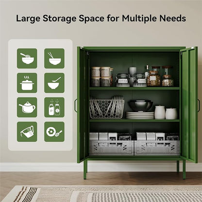 COFaR Forest Green Metal Cabinet, 40” Kitchen Pantry & Coffee Bar Cabinet - Image 6