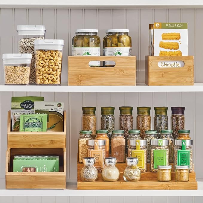 mDesign Bamboo Storage Bin Container, Drawer Organizer Crate Boxes - Image 2