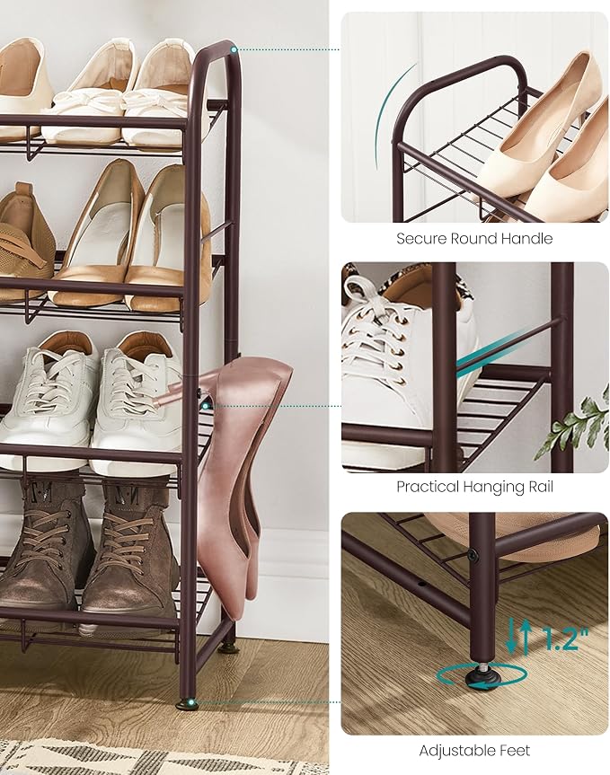 SONGMICS Stackable Shoe Rack, 4 Tier Metal Shoes Rack Storage Shelf, Holds up - Image 6