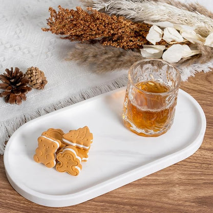 Koville White Marble Oval Tray for Bathroom Countertop, Stone Perfume Organizer - Image 7