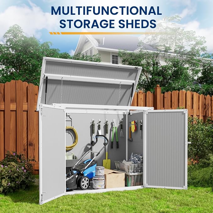 Amopatio 41 Cu Ft Outdoor Storage Shed, Horizontal Resin Trash Can Storage - Image 2