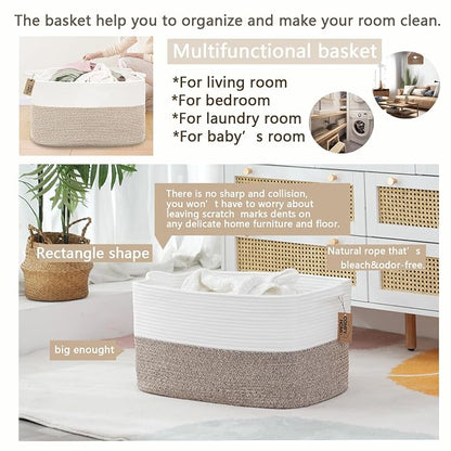 COMFY-HOMI Large Laundry for Organizing|Rectangle Cotton Rope Storage - Image 2