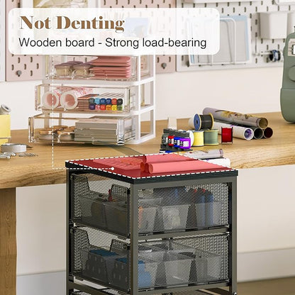 Rolling Cart with Drawers, 4-Drawer Storage Cart on Wheels with Wooden Top - Image 5