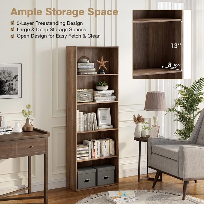 Tangkula 5-Tier Bookcase, 67” Tall Freestanding Bookshelf - Image 5