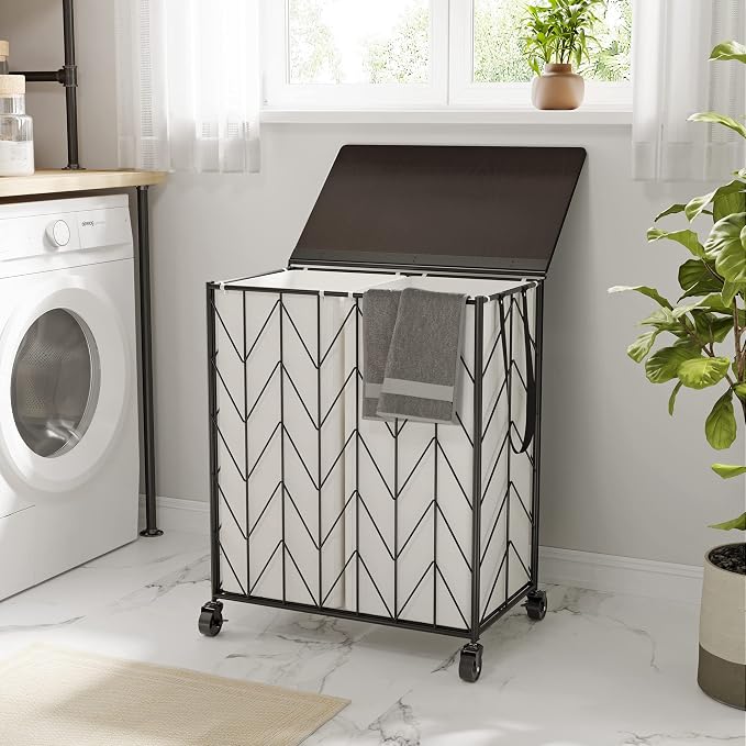 WOWLIVE Laundry Basket with Wheels, Heavy Duty Laundry Hamper with Wood Lid - Image 4