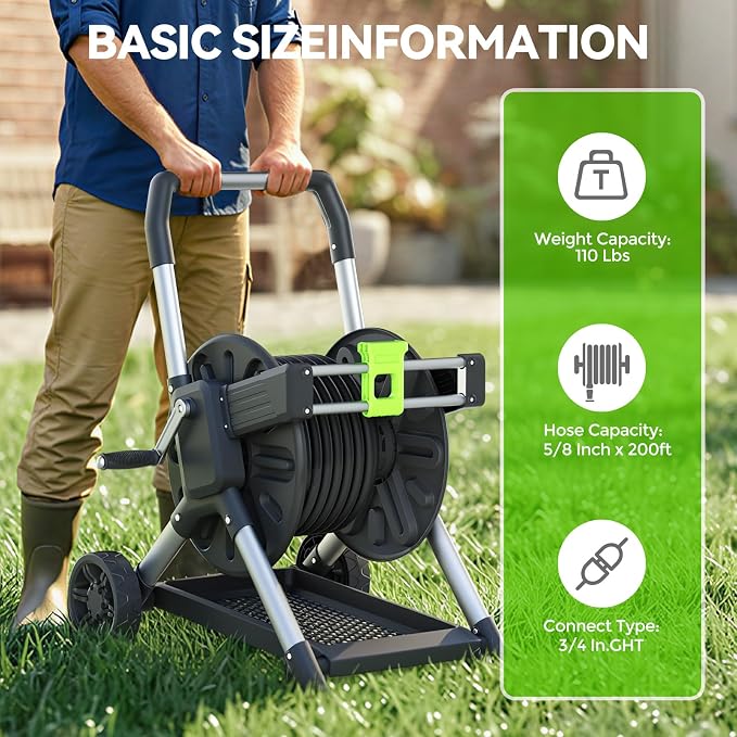 Upgrade Garden Hose Reel Cart, Holds 200 Feet of 5/8-Inch Hose, Hose Reel Cart - Image 5