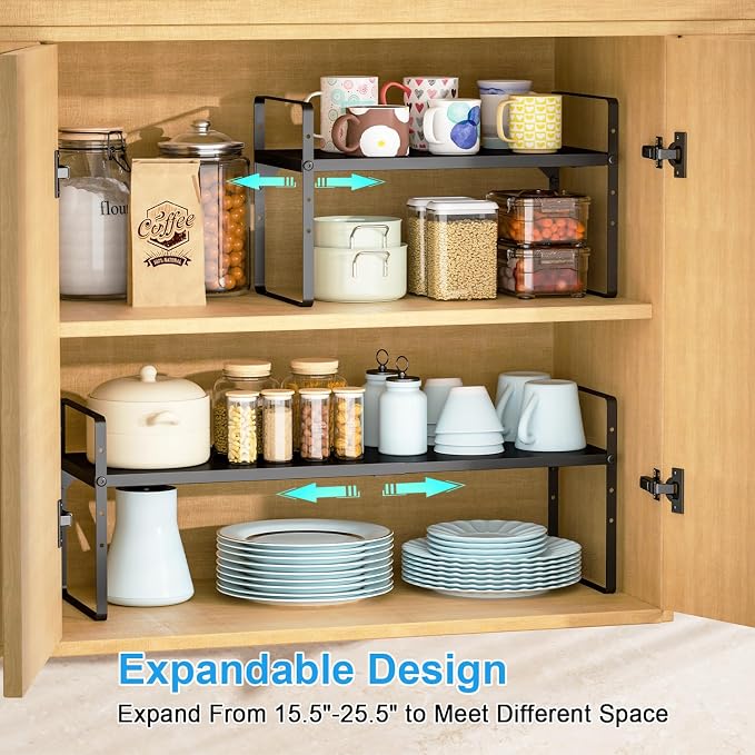 15.5 to 25.5 Inch Kitchen Cabinet Shelf Organizers, Adjustable Kitchen Counter - Image 4