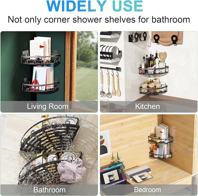 Corner Shower Caddy, 2 Pack Adhesive Bathroom Shower Corner Organizer Shelf - Image 7