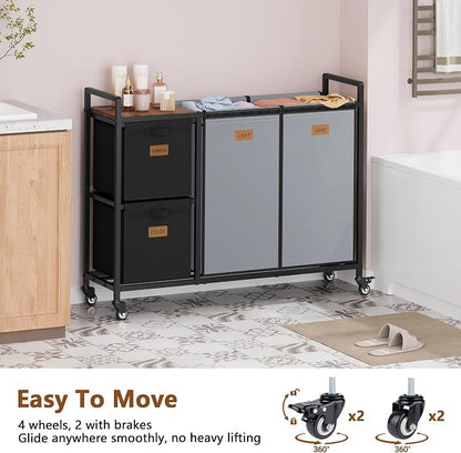 Hoctieon 4 Section Laundry Cart, 48 Gal. Laundry Hamper - Image 6