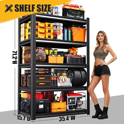 71" H-35 W Garage Shelving Heavy Duty Storage Shelves, Metal Adjustable - Image 3
