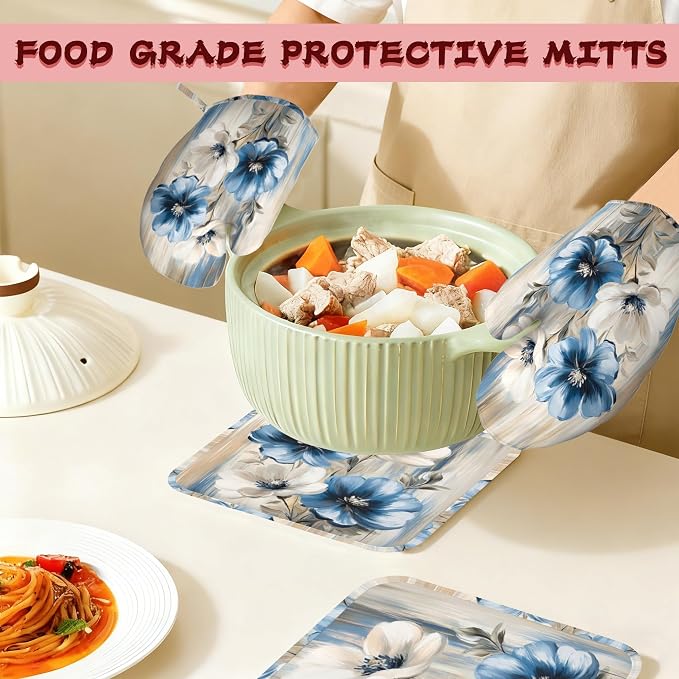 Flower Heat-Resistant Silicone Oven Mitts and Pot Holders, Flower on Marble Art - Image 7