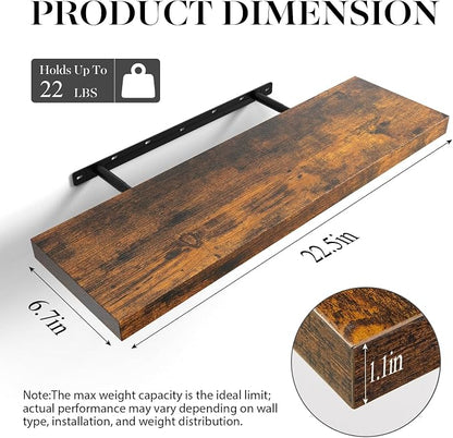 BAYKA Floating Shelves for Wall, 22.5 Inch Rustic Wood Wall Mounted Shelving - Image 3