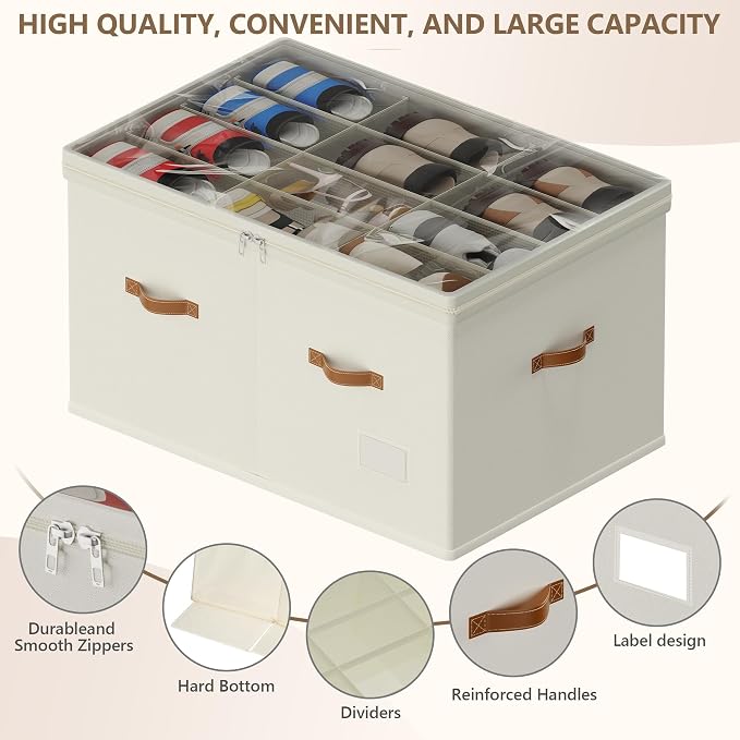 Shoe Organizer for Closet, 2 Pack Shoe Storage Bins Foldable Shoe Storage Box - Image 5