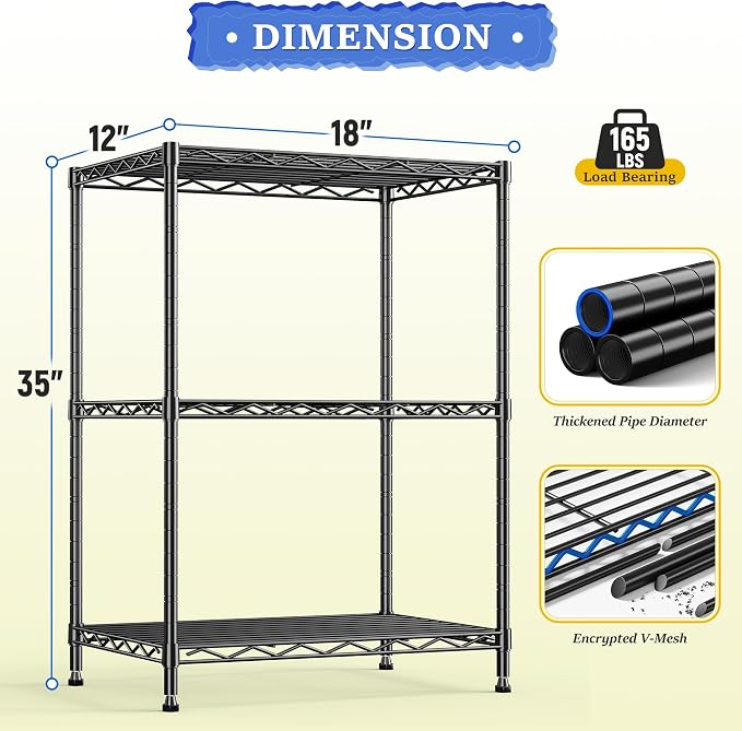 35.4''H Shelf 3 Tier Storage Shelves Metal Shelving, Adjustable Small Wire - Image 3