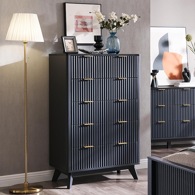 T4TREAM Fluted 5 Drawers Dresser, Curved Profile Design, Wood Drawer Organizer - Image 3
