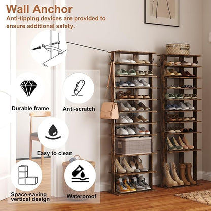 HOMEFORT 10-Tier Vertical Shoe Rack, Corner Shoe Tower, Double Rows 10 Tiers - Image 4