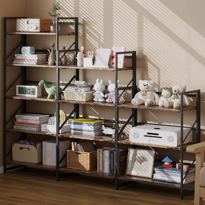 JSB No Assembly Folding Bookshelf, 4 Tier Industrial Metal Book Shelf - Image 5