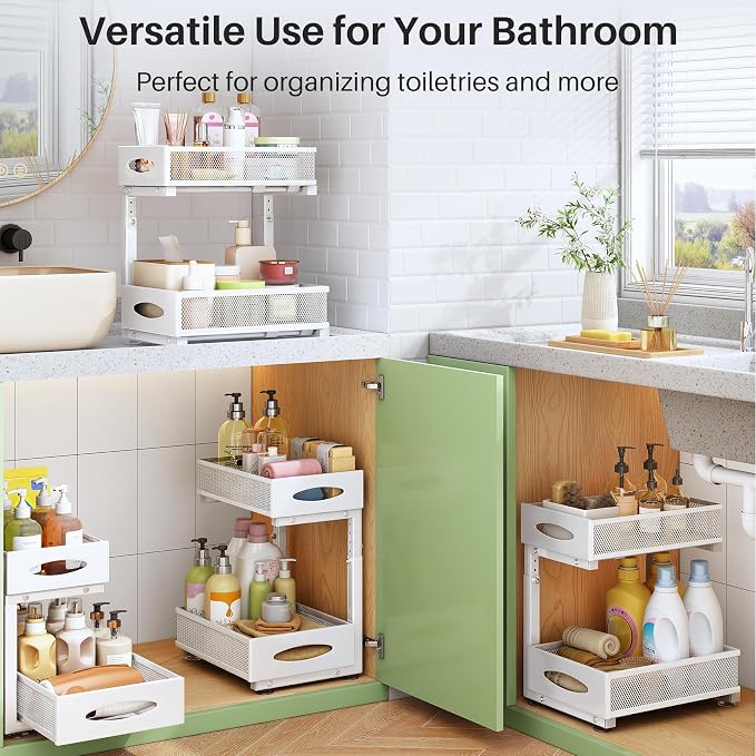 Under Sink Organizer, 2 Pack 2 Tier Pull out Cabinet Organizer Baskets - Image 8