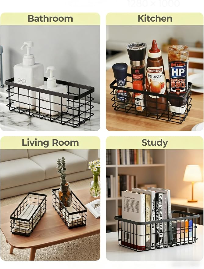 2 Pack Black Adhesive Metal Wire Wall Storage Baskets - Image 9