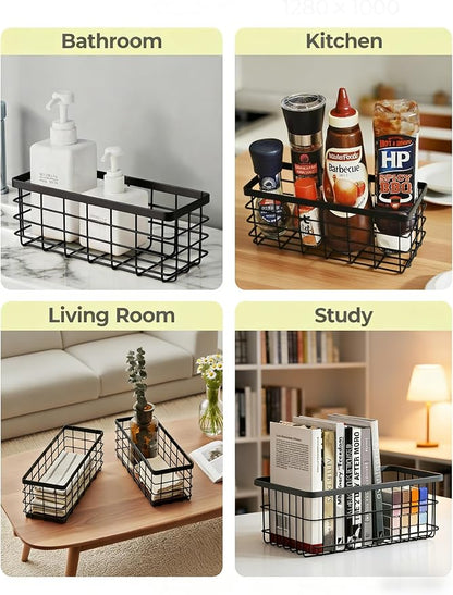2 Pack Black Adhesive Metal Wire Wall Storage Baskets - Image 9