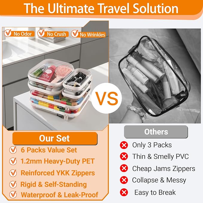 YQBRAO 6 Pack Clear Hard Shell Zipper Case, 1.2mm Heavy Duty Crush-Proof Diaper - Image 2
