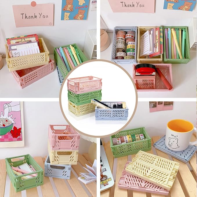 4 Pack Mini Foldable Plastic Small Baskets - Image 4