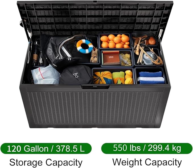 Vixzen 120 Gallon Deck Boxes Outdoor Waterproof, Resin Lockable Storage Box - Image 2