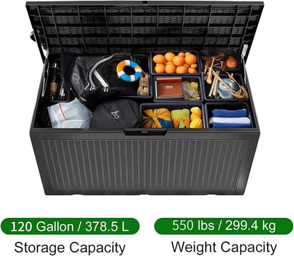 Vixzen 120 Gallon Deck Boxes Outdoor Waterproof, Resin Lockable Storage Box - Image 2