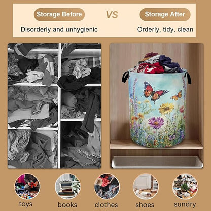 Colorful Butterfly Collapsible Laundry Baskets, Flowers Laundry Hamper - Image 5