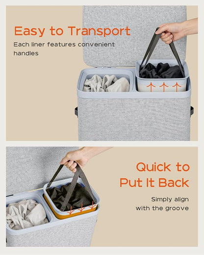 CASAMAYA Laundry Basket with Lid, Laundry Hamper 2 Section, 170L collapsible - Image 4