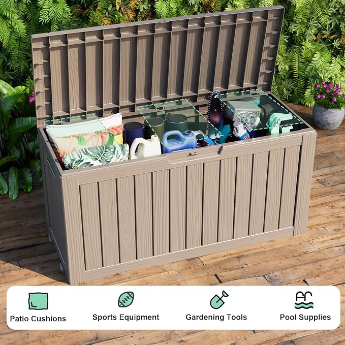 75 Gallon Resin Deck Box, Lockable Outdoor Storage Box - Image 4