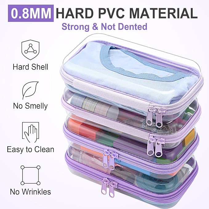 Hoolerry 4 Pcs Hard Clear Zipper Case Makeup Bags Plastic Pencil Pouch - Image 4