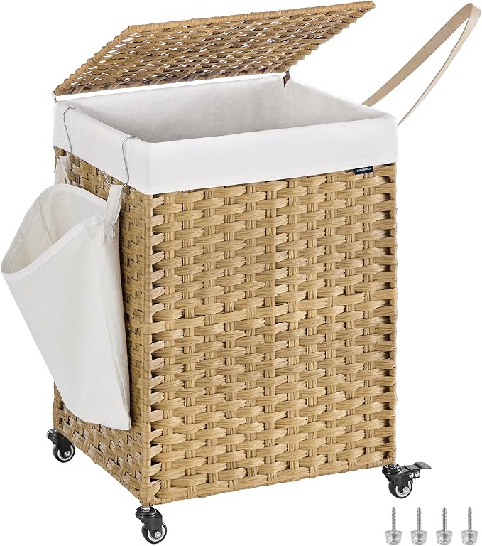 SONGMICS Laundry Hamper with Lid, 31.7 Gallons, Rolling Laundry Basket with by Unknown
