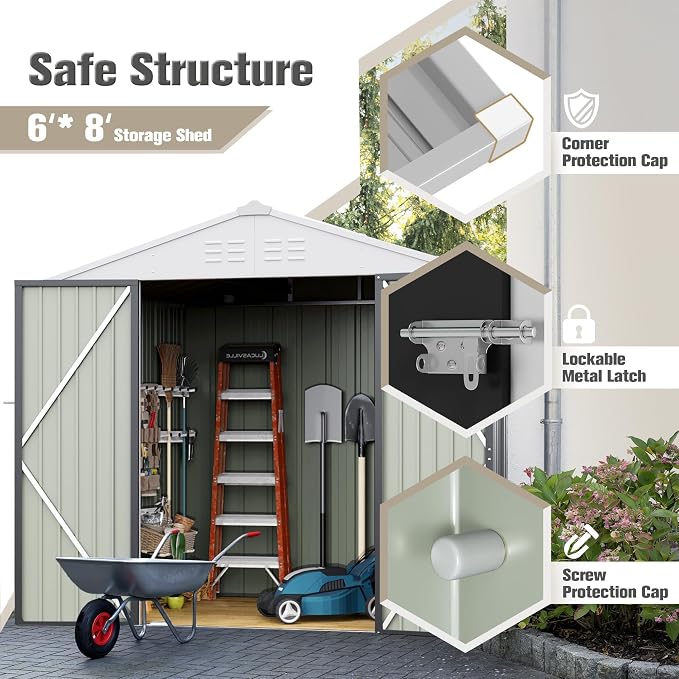 JUMMICO Metal Outdoor Storage Shed 6 x 8 FT Metal Shed - Image 3