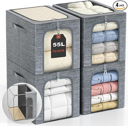 GoMaihe Clothes Storage Bins Metal Frame: 55L Extra Large Stackable Closet by GoMaihe