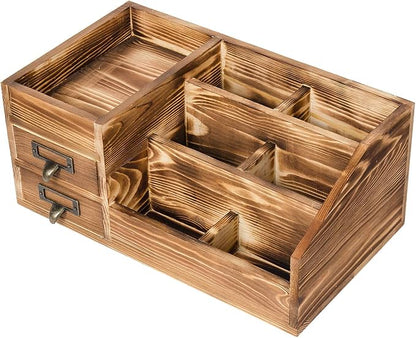 Liry Products Rustic Wooden Desktop Organizer Office Supplies Brown Tabletop - Image 2